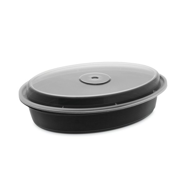 Pactiv VERSAtainer Containers, Oval, 9.1 x 6.7 x 1.9, Black/Clear, PK150 OC32B